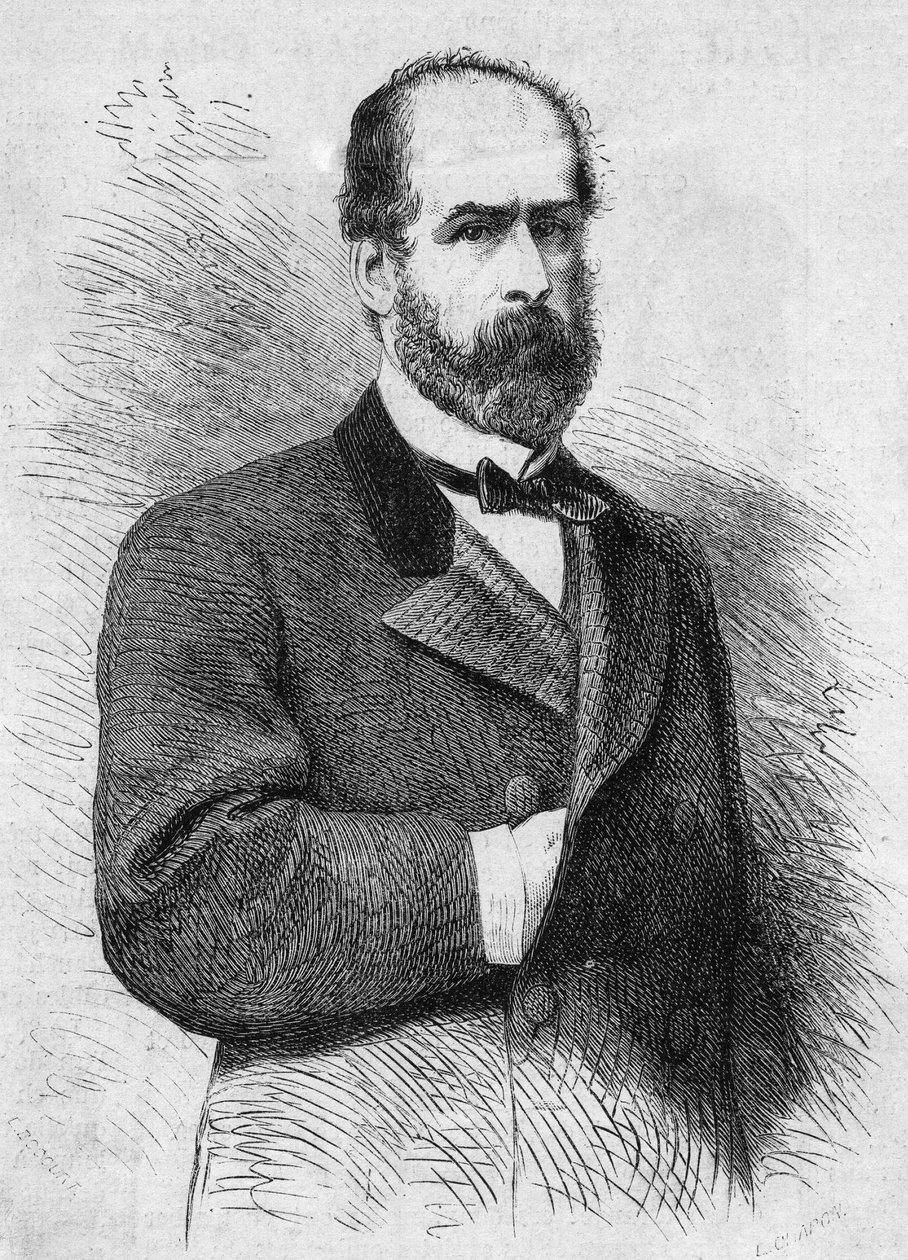 Portrett av Federico Errazuriz Zanartu (1825-1877), president i republikken Chile. Gravering i "" Le Monde Illustré"" nr. 760 av 4. november av French School
