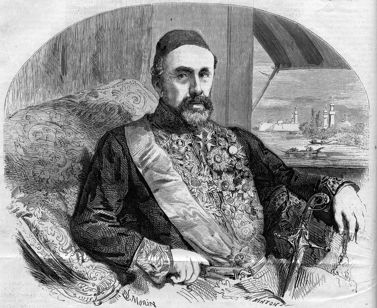Portrait of Fouad (Fuad) Pasha (1815-1869), Turkish politician and ambassador. Engraving by Morin in “” The Illustrous World”” n° 65 of July 10 av French School