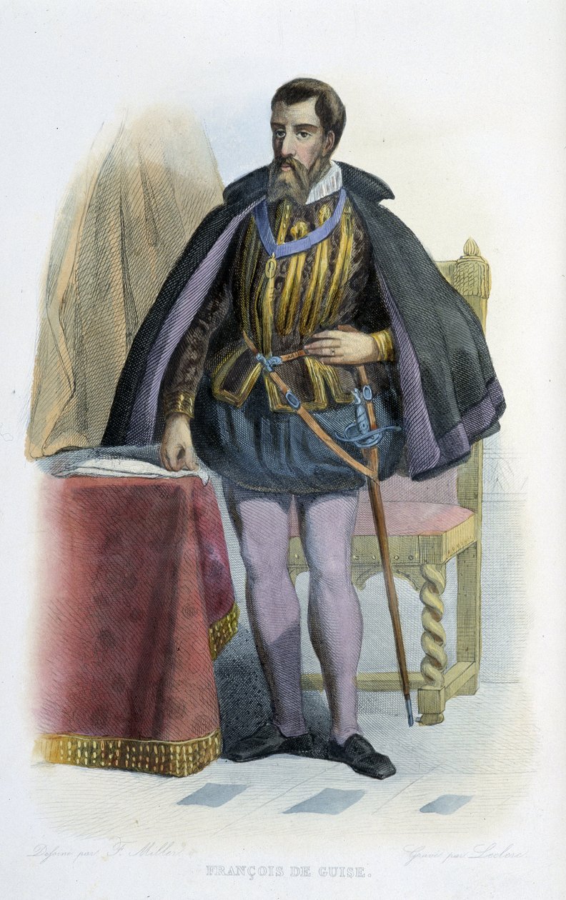 Portrett av Francois de Guise, fransk generalløytnant (1519-1563). - i "" Den franske Plutarch"" av French School