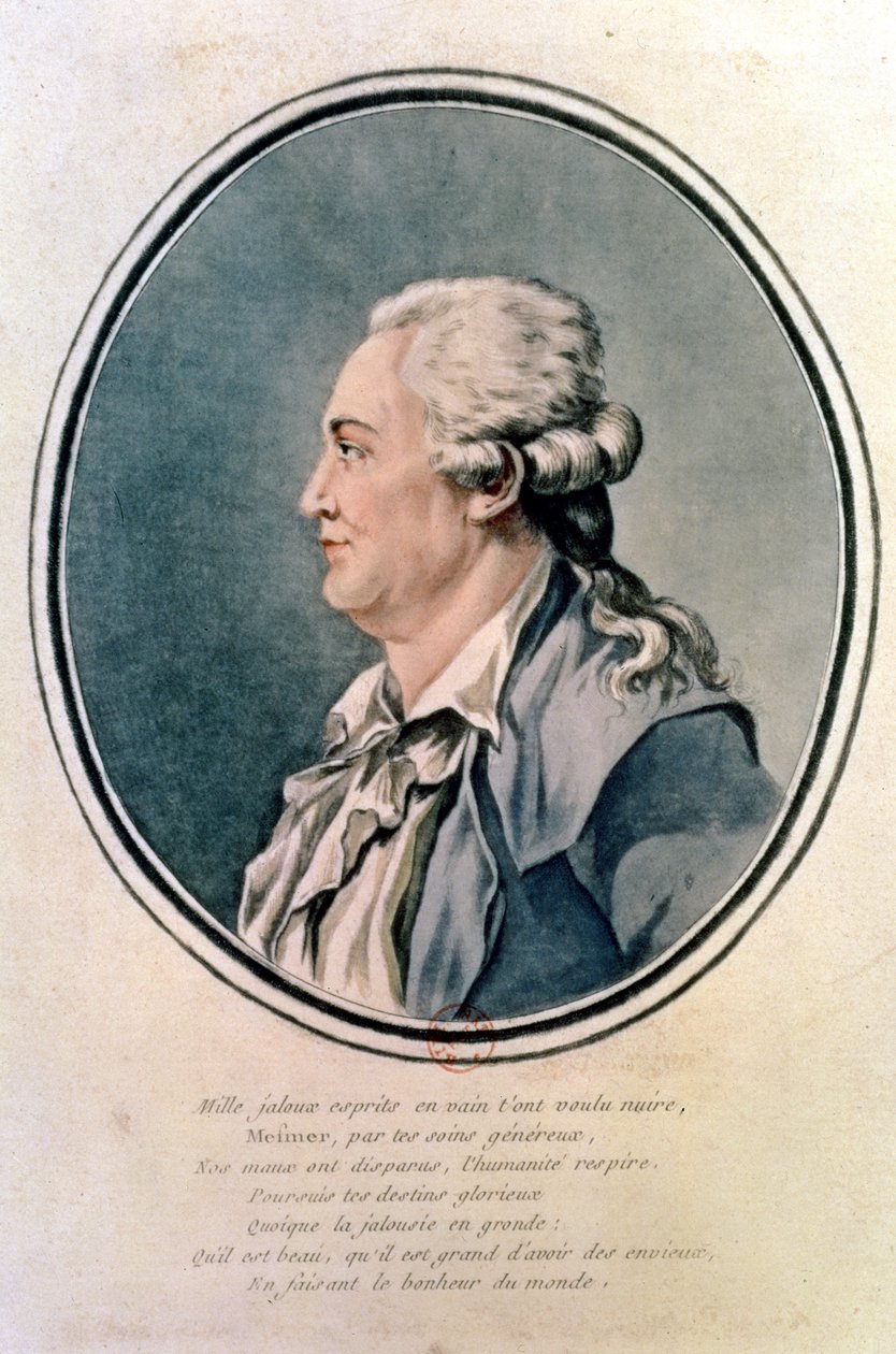 Portrett av Franz Anton Mesmer (1734-1815), den østerrikske legen og grunnleggeren av Mesmerism (wc) av French School