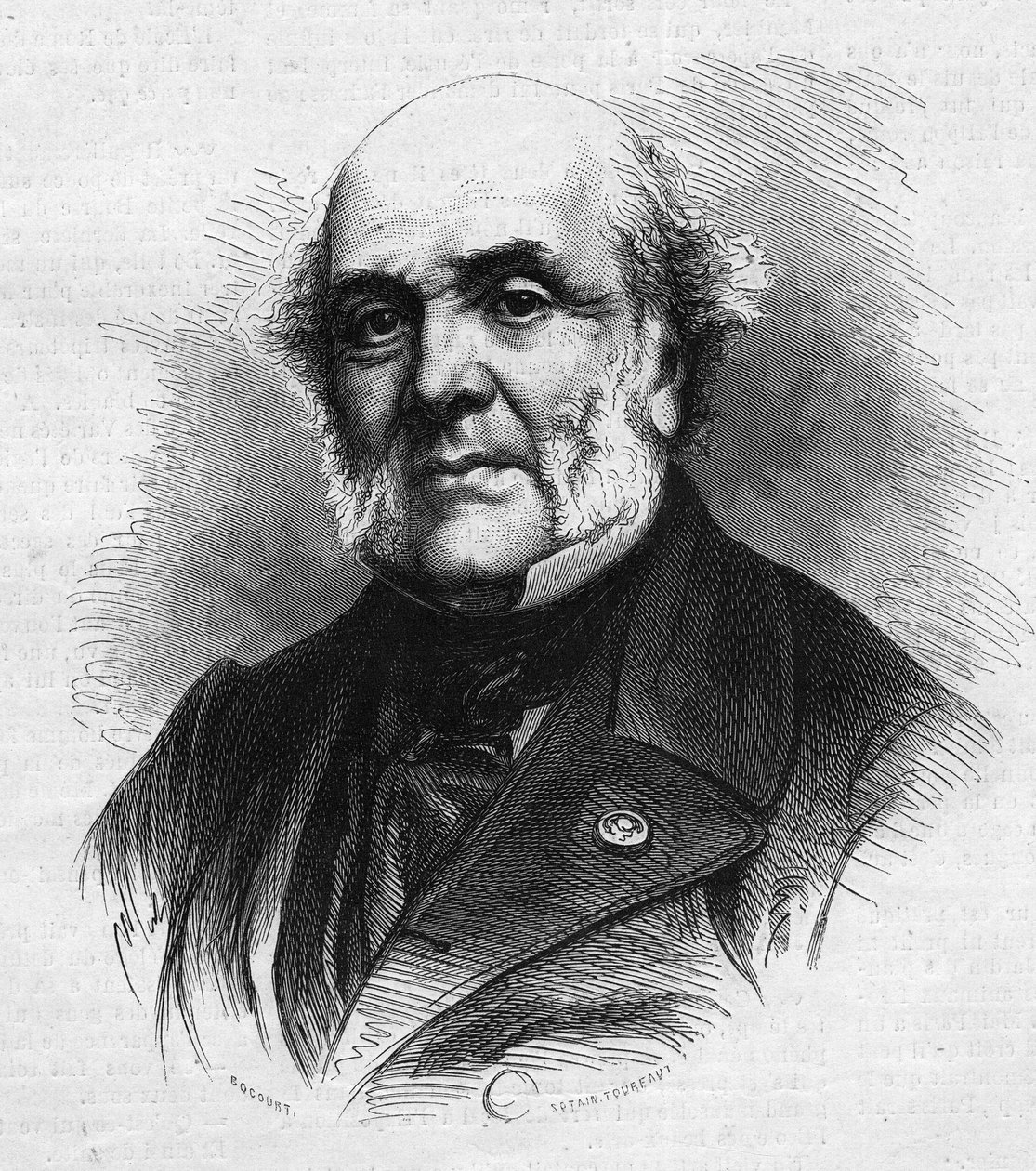 Portrett av Frederic Auguste Demetz (1796-1873), fransk advokat, grunnlegger av landbrukskolonien og fengselsanstalten til Mettray hadde til hensikt å rehabilitere unge kriminelle. Gravering i "" Le Monde Illustré"" nr. 866 av 15. november av French School