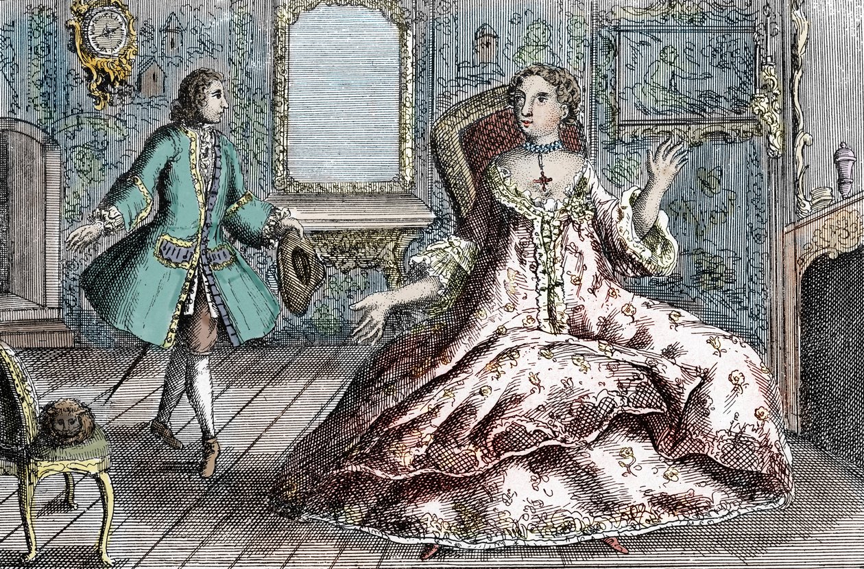 Portrett av den franske kriminelle Marie Catherine Taperet Lescombat og hennes kjæreste Henri Mongeot (gravering) av French School