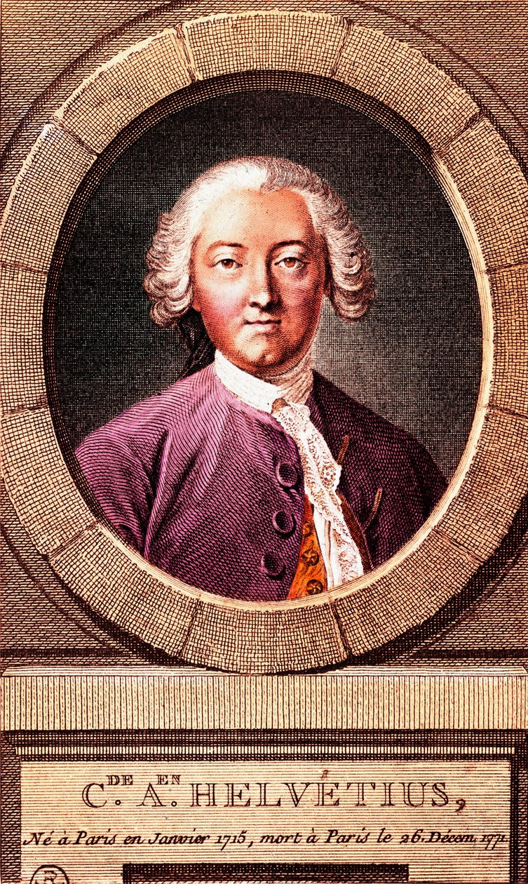Portrett av den franske filosofen Claude Adrien Helvetius (1715-1771), gravering. 1772. av French School