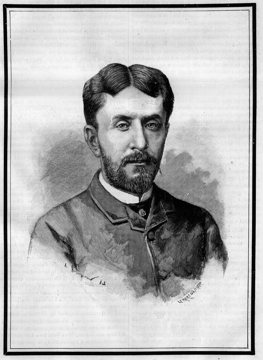 Portrett av Gabriel Charmes (1850-1886), fransk journalist. Gravering i ""Le Monde Illustré"", 8. mai 1886. av French School