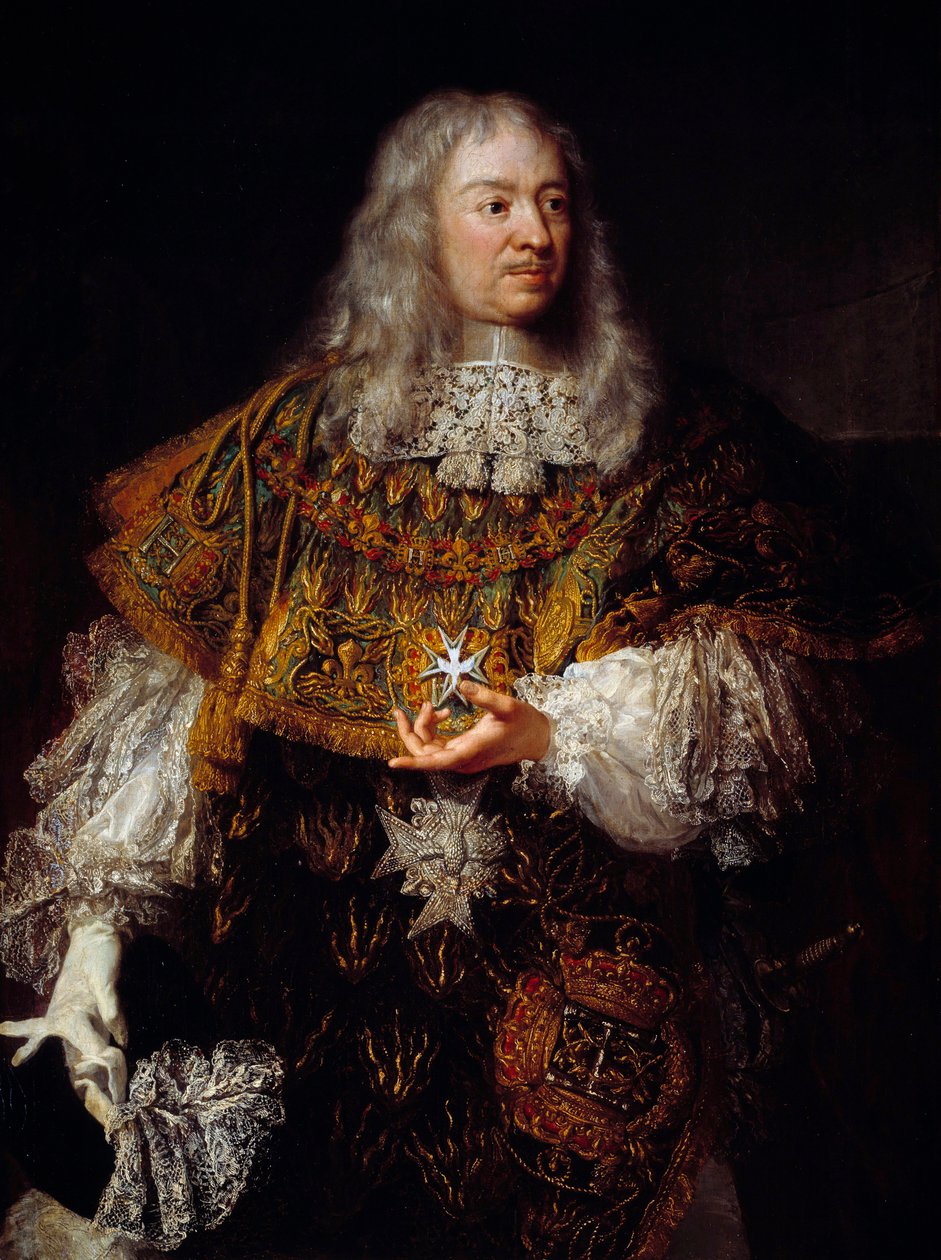 Portrett av Gabriel de Rochechouart (1600-1677) i flott drakt som ridder av Den Hellige Ånds Orden av French School