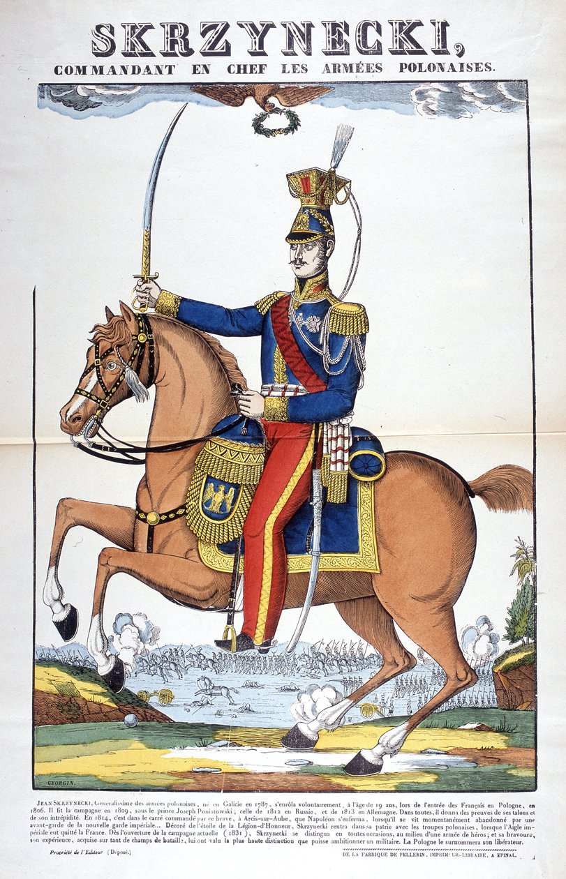 Portrett av general Jean Skrznecki, øverstkommanderende for den polske hæren, han vervet seg til Napoleon-troppene. Bilde av Epinal av French School