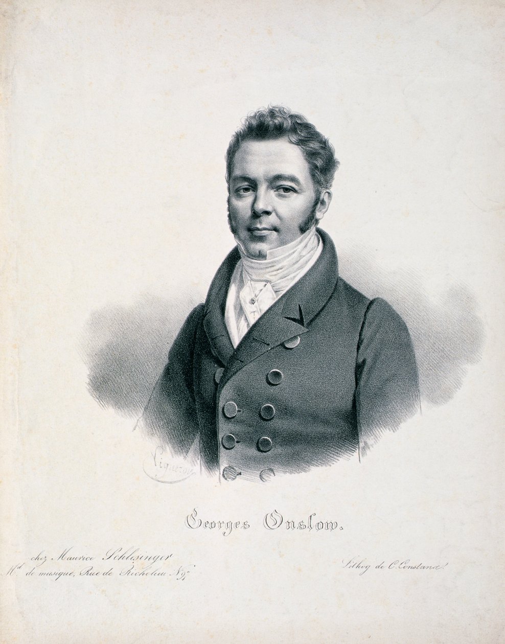 Portrett av George Onslow (1784-1853) gravert av C. Constance av French School