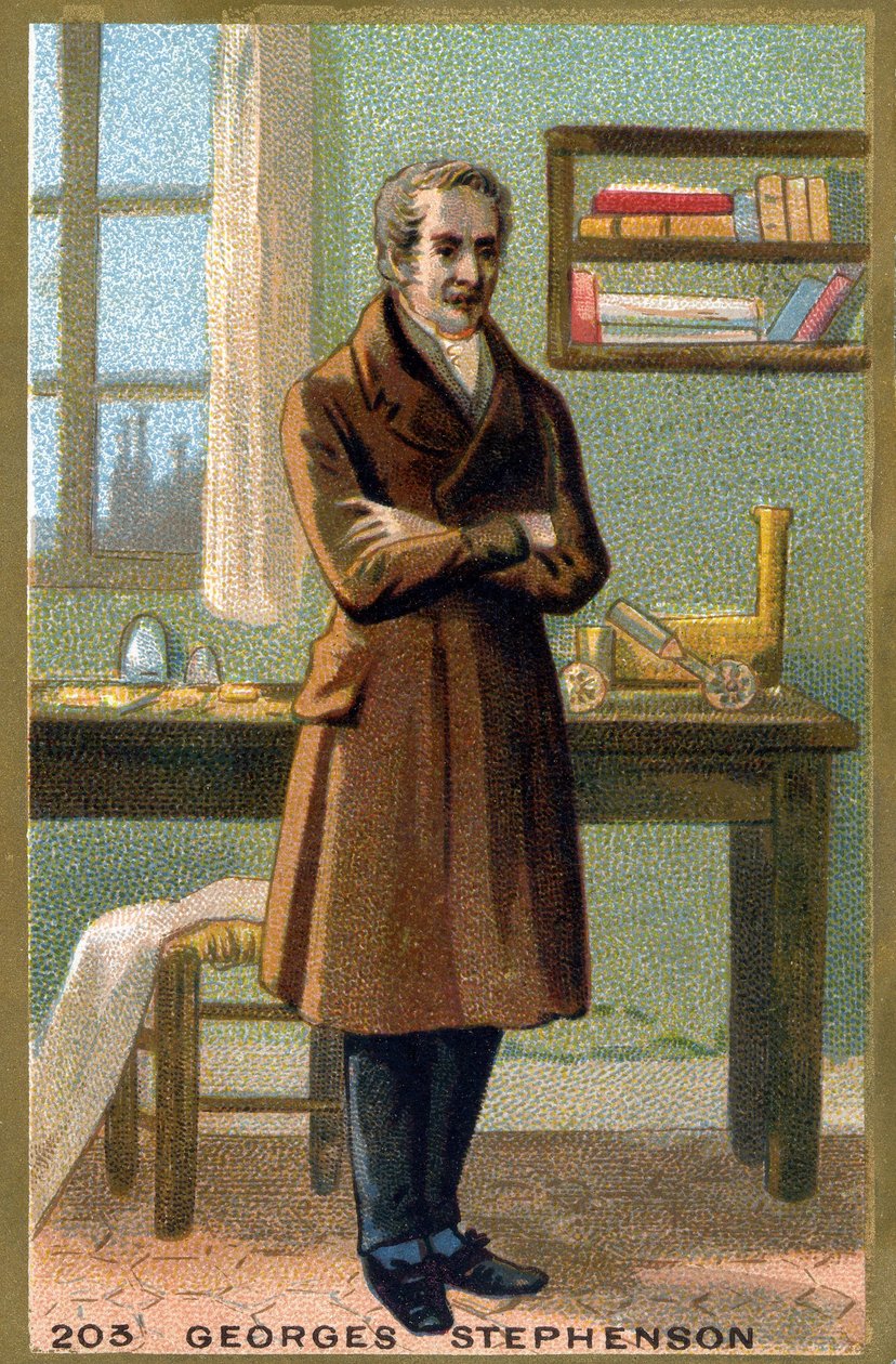 Portrett av George Stephenson (1781-1848). Kromolitografi fra slutten av 1800-tallet. av French School
