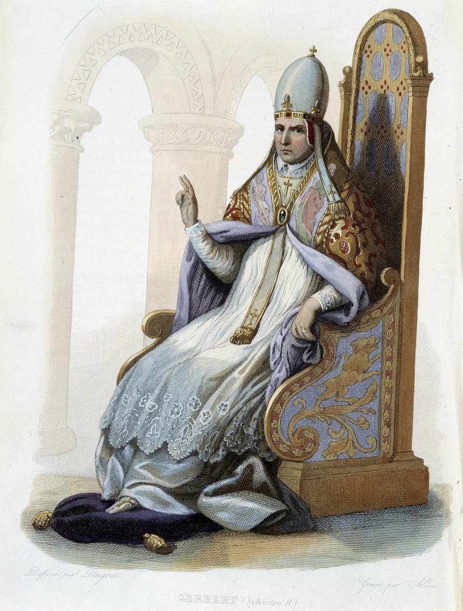 Portrett av Gerbert d'Aurillac, d'Aquitaine eller de Reims dit Sylvestre II (v. 938 - 1003) - i "" Le Plutarque francais"", red. Mennechet av French School