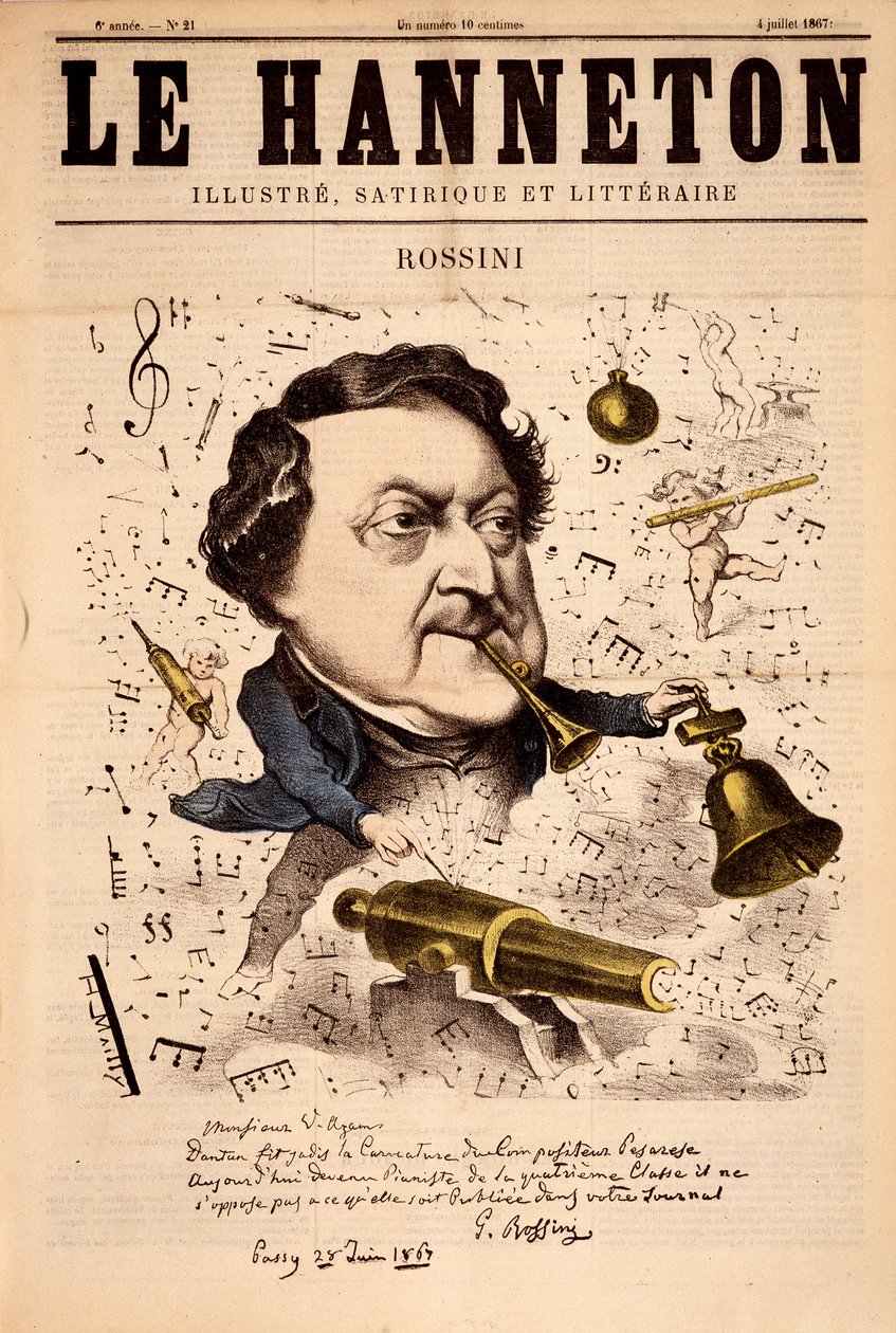 Portrett av Gioacchino Rossini (1792-1868) - i "" Le Hanneton "" av 04.07.1867 av French School