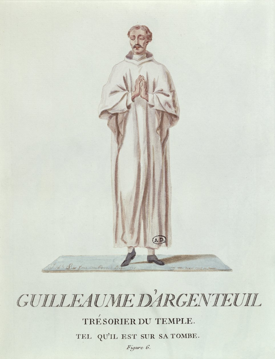 Portrett av Guillaume dArgenteuil, tempelkasserer, som avbildet på graven hans, 1786 (wc på papir) av French School