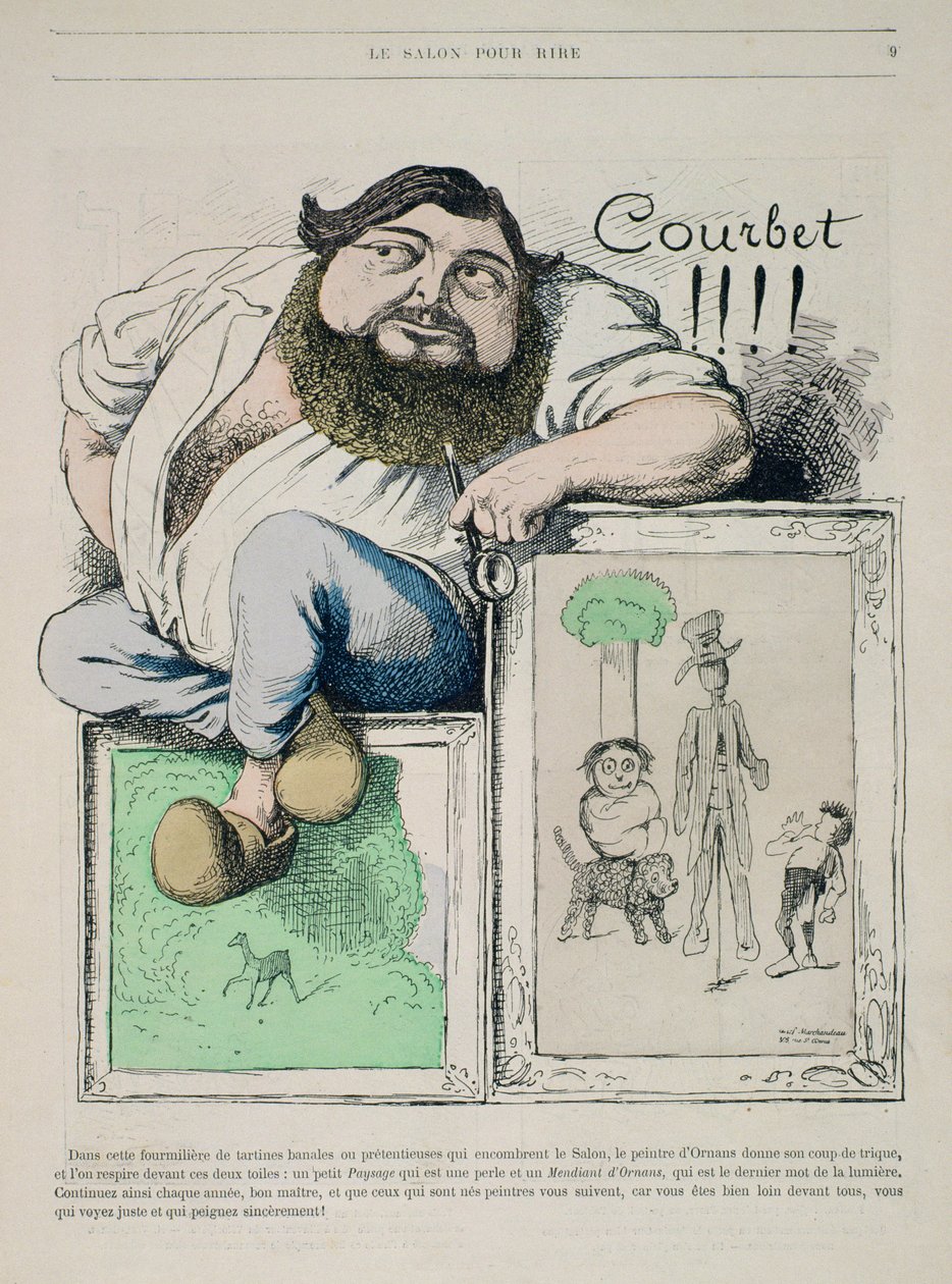 Portrett av Gustave Courbet (1819-77) illustrasjon fra Gill Revue, pub. innen 1868 av Marchandeau av French School