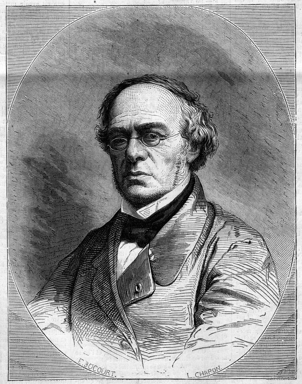 Portrett av Halevy (Jacques Fromental Levy, dit) (1799-1862), fransk komponist. Gravering i "" The Illustrated World"" nr. 259 av 29. mars av French School