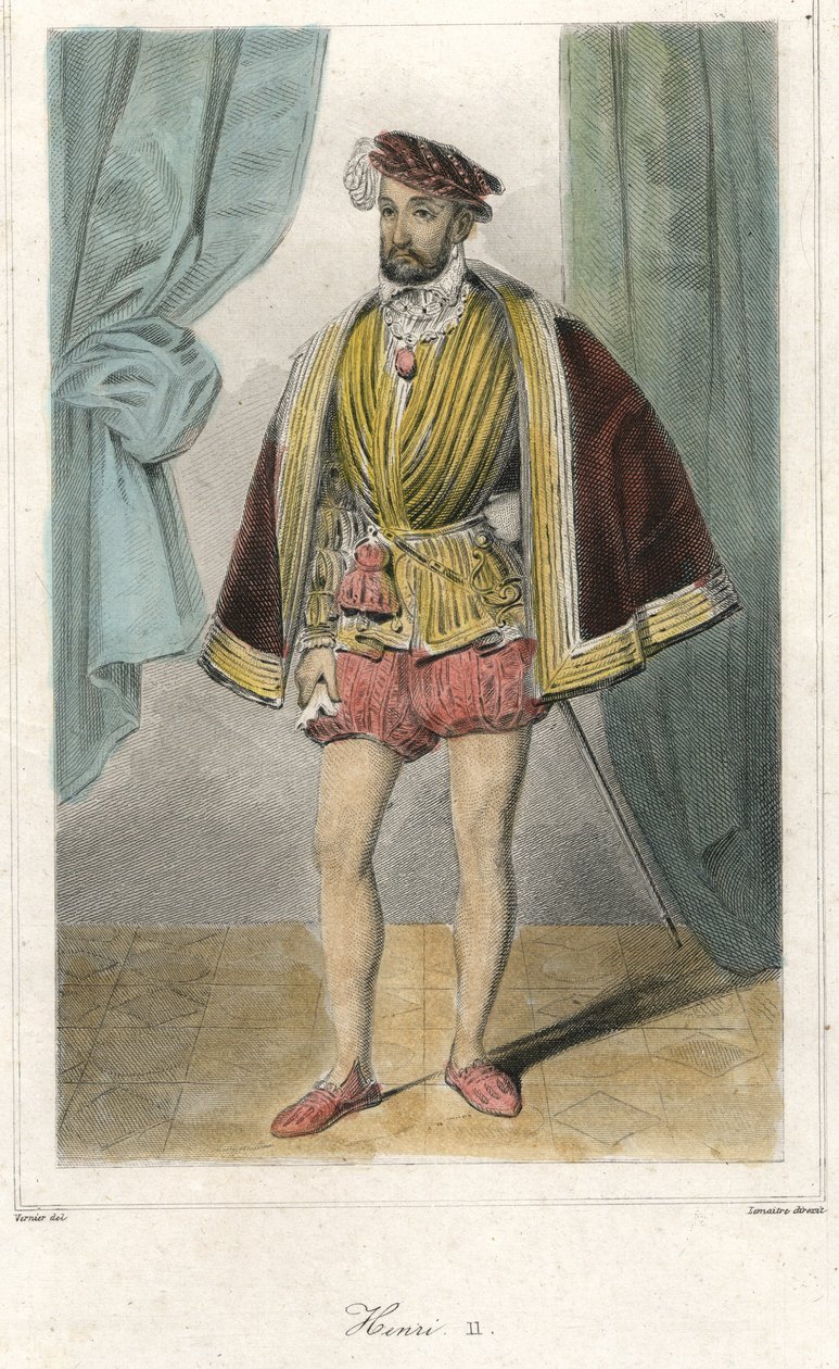 Portrett av Henry II (1519 - 1559) med et sverd. av French School