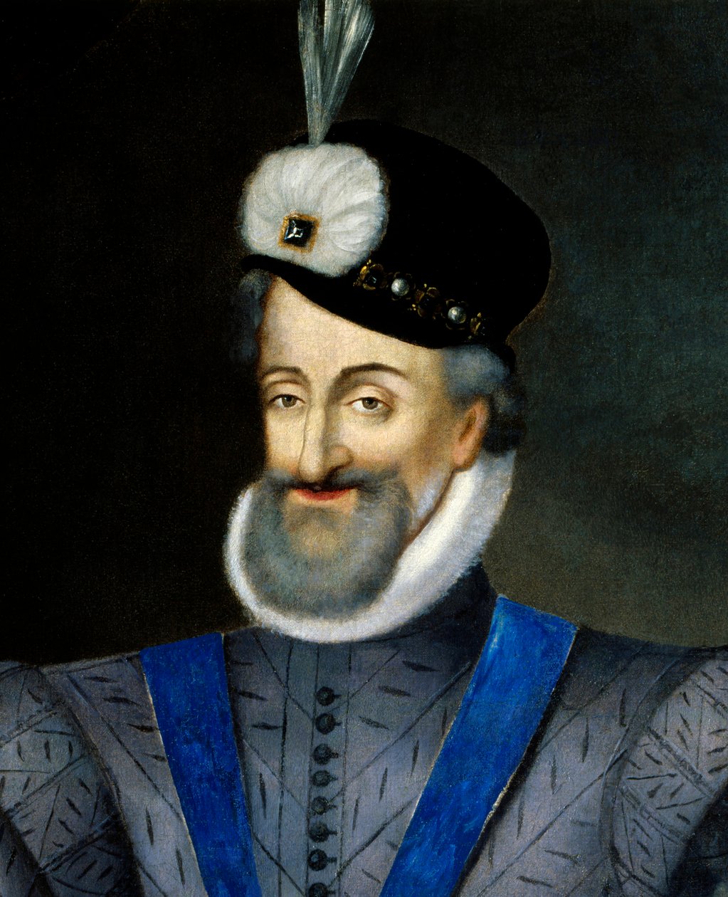 Portrett av Henrik IV (1553-1610) konge av Frankrike. Detalj. Anonymt fransk maleri fra 1600-tallet. Olje på lerret. Mål: 0,95x1,13m. Obligatorisk omtale: Sully sur Loire, Chateau de Sully av French School