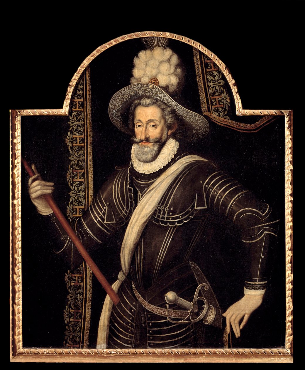 Portrett av Henrik IV i hvit cuirasse og sky, konge av Frankrike og Navarra (1553-1610) Anonymt maleri av den franske skolen på 1500-tallet. Dim. 1,15x0,99 m. av French School