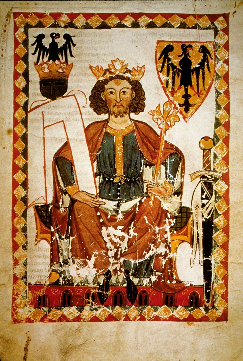 Portrett av Henry VI (1165-97), konge av Tyskland, av Sicilia og keiser av Det hellige romerske rike. Miniatyr av Codex "Manesse" av French School