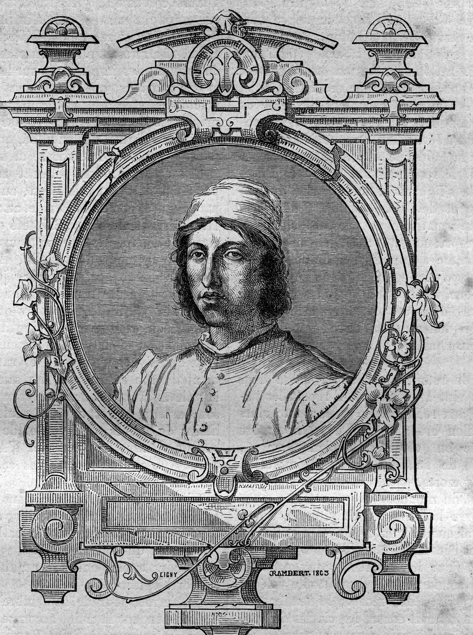 Portrett av Herimar, abbed av Saint Denis av Reims (død 1070). Gravering i "Historien om paver-konger-dronninger-og-keisere gjennom århundrene"" av Maurice Lachatre av French School