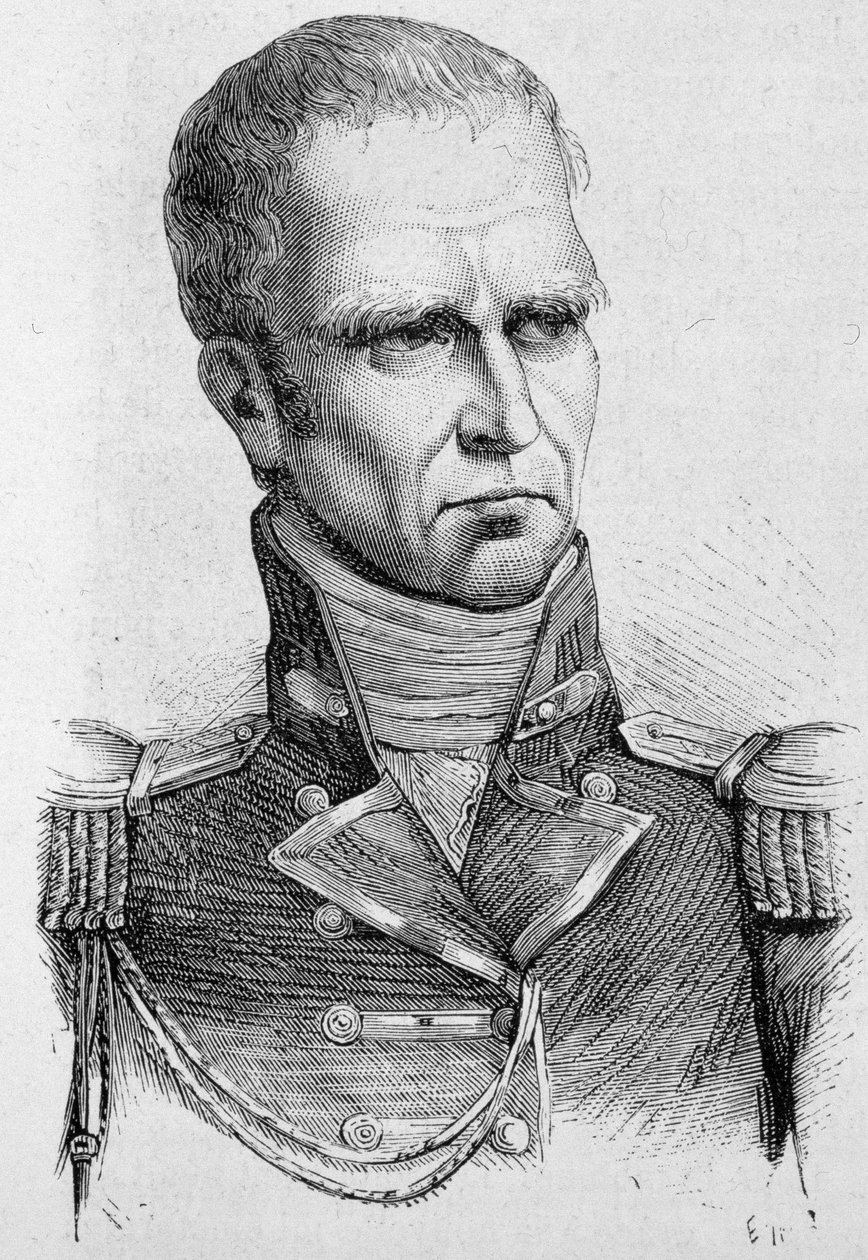 Portrett av Hudson Lowe, britisk general (1769 - 1844), utnevnt til guvernør i St. Helena i 1815, han var Napoleons fangevokter - i "The History of France" av Henri Martin av French School