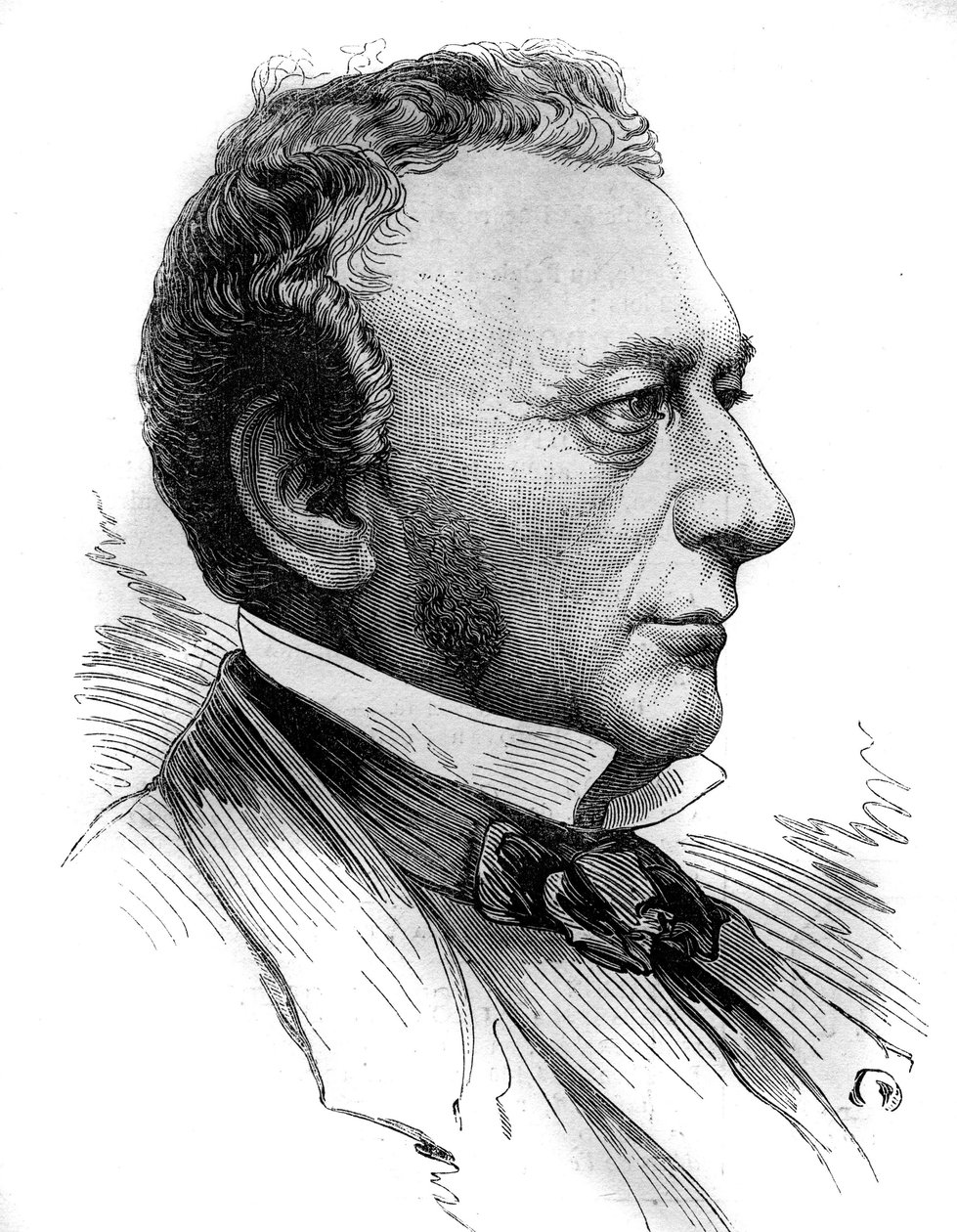 Portrett av Isaac Pereire (1800 - 1875), grunnlegger av Societe de Credit mobilier og selskapet generale transatlantic. Gravering i "" Le Monde Illustré"" nr. 1218 av 31. juli 1880. av French School