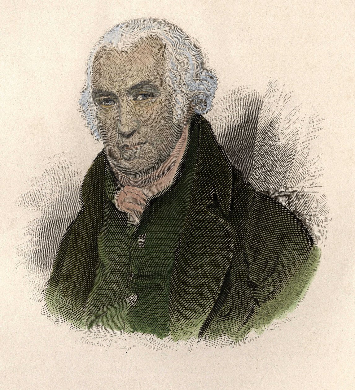 Portrett av James Watt (1736-1819), skotsk ingeniør og mekaniker. i "" Portraits des Hommes Useful" av French School