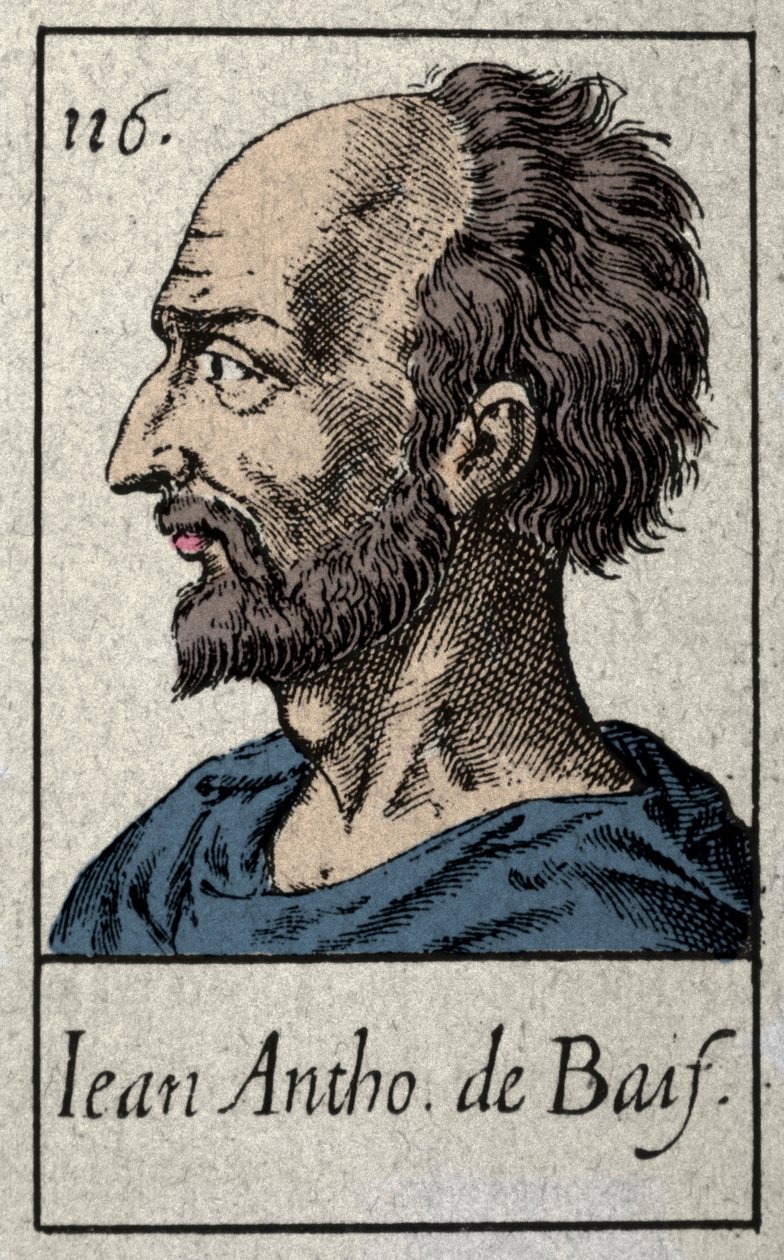 Portrett av Jean Antoine de Baif (1532-1589), fransk poetmedlem av Pleiade-bevegelsen. Gravering av 1800-tallet. av French School