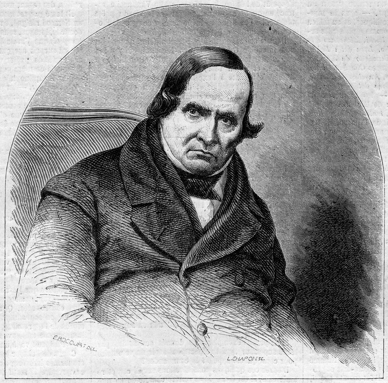 Portrett av Jean Baptiste (Giovanni Battista) Niccolini (1782-1861), italiensk poet. Gravering i "" Le Monde Illustré "" nr. 234 av 5. oktober av French School