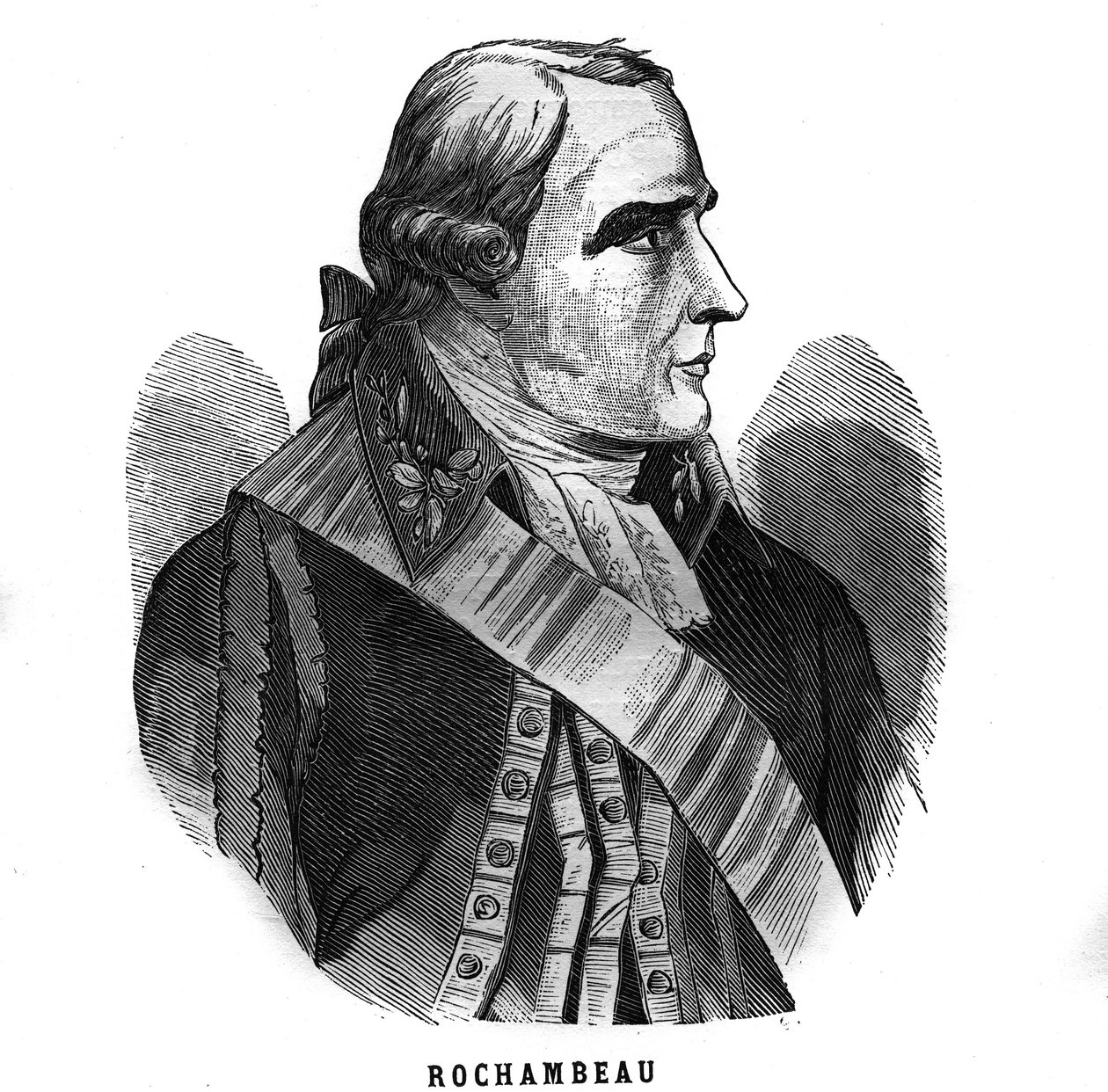 Portrett av Jean Baptiste Donatien de Vimeur, greve av Rochambeau (1725-1807), marskalk av Frankrike. Gravering i «Les Illustrations De L