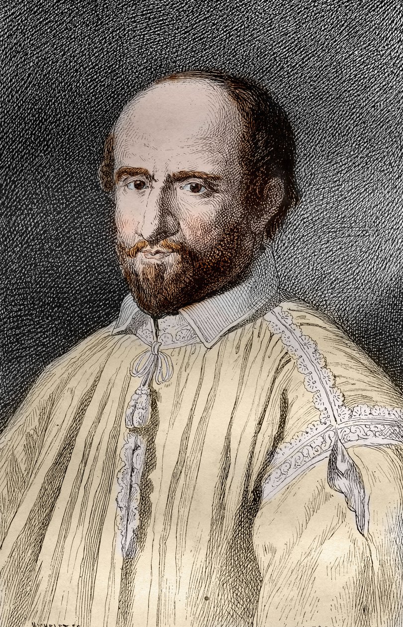 Portrett av Jean Duvergier de Hauranne (1581-1643), Abbe av Saint-Cyran, fransk religiøs og teolog Jansenist (Jean du Vergier de Hauranne, Abbe av Saint Cyran (1581-1643) fransk munk som introduserte jansenismen i Frankrike) Gravering fra " Les mysterier av French School
