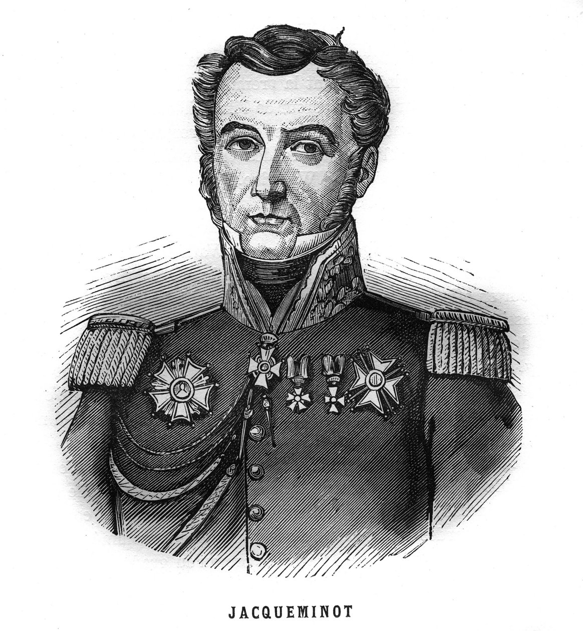 Portrait of Jean Francois Jacqueminot, Viscount of Ham (1787-1865), French general and politician. Engraving in “Les Illustrations De L