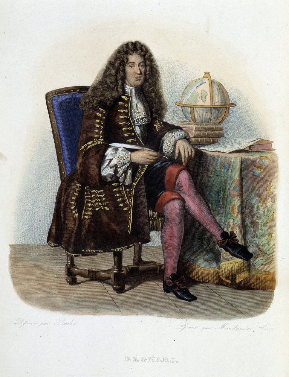 Portrett av Jean Francois Regnard, fransk forfatter og dramatiker (1655-1709) - i "" Le Plutarque francais ", av Mennechet av French School