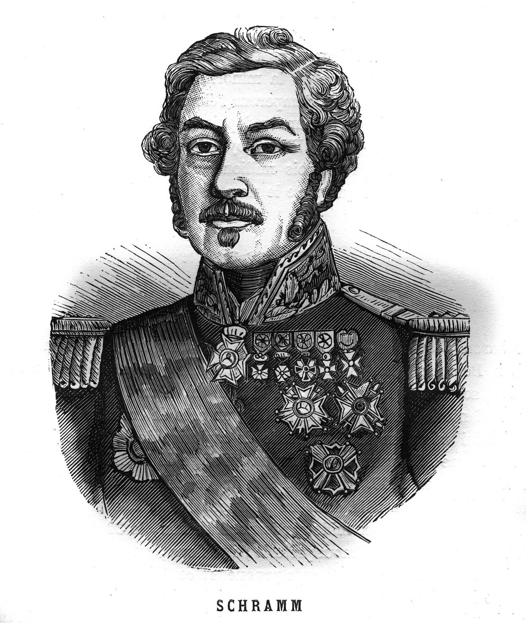 Portrait of Jean Paul Adam Schramm (1789-1884) general francais. Engraving in “Les Illustrations De L