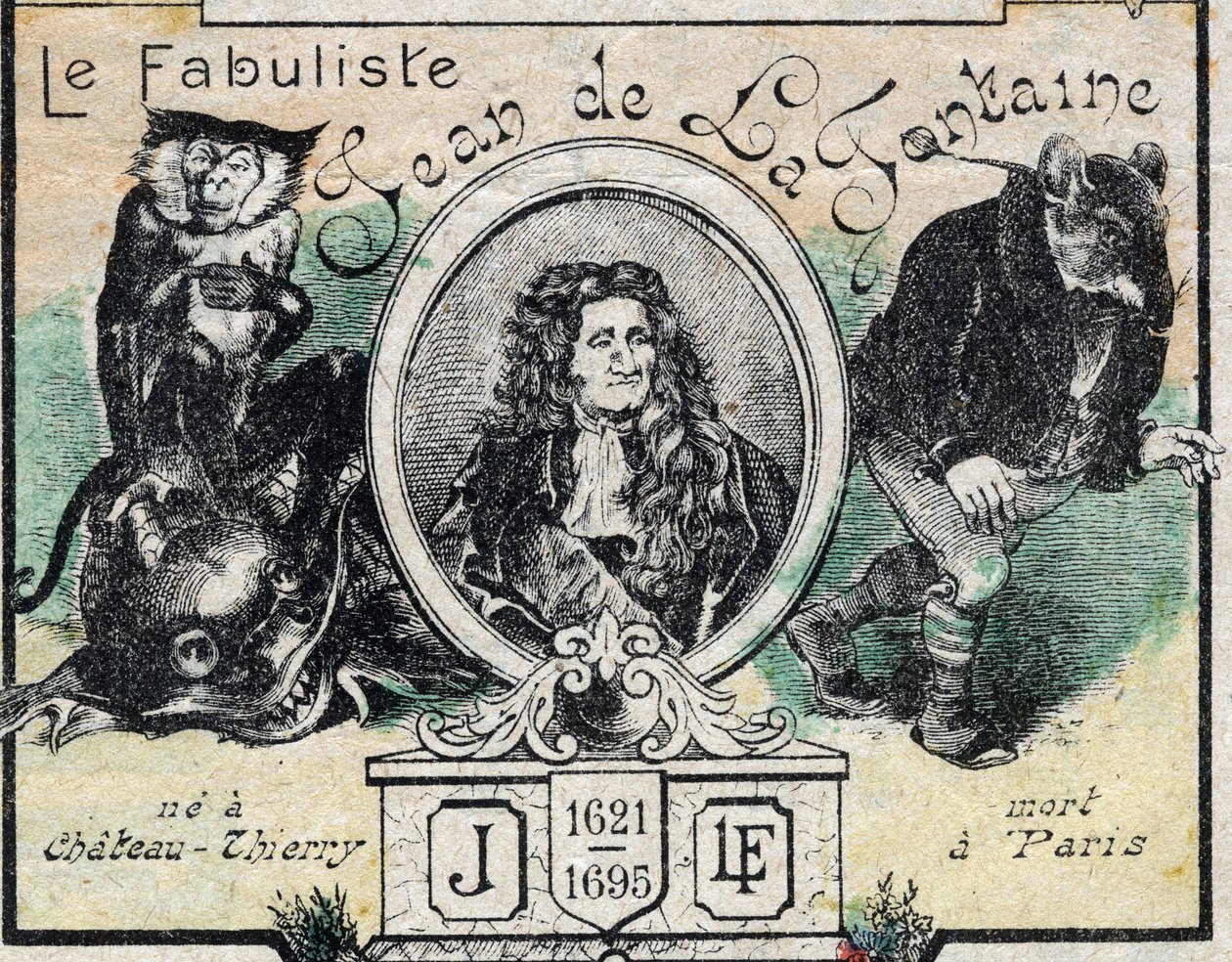 Portrett av Jean de La Fontaine (1621-95). Avbildning av Epinal fra slutten av 1800-tallet. av French School