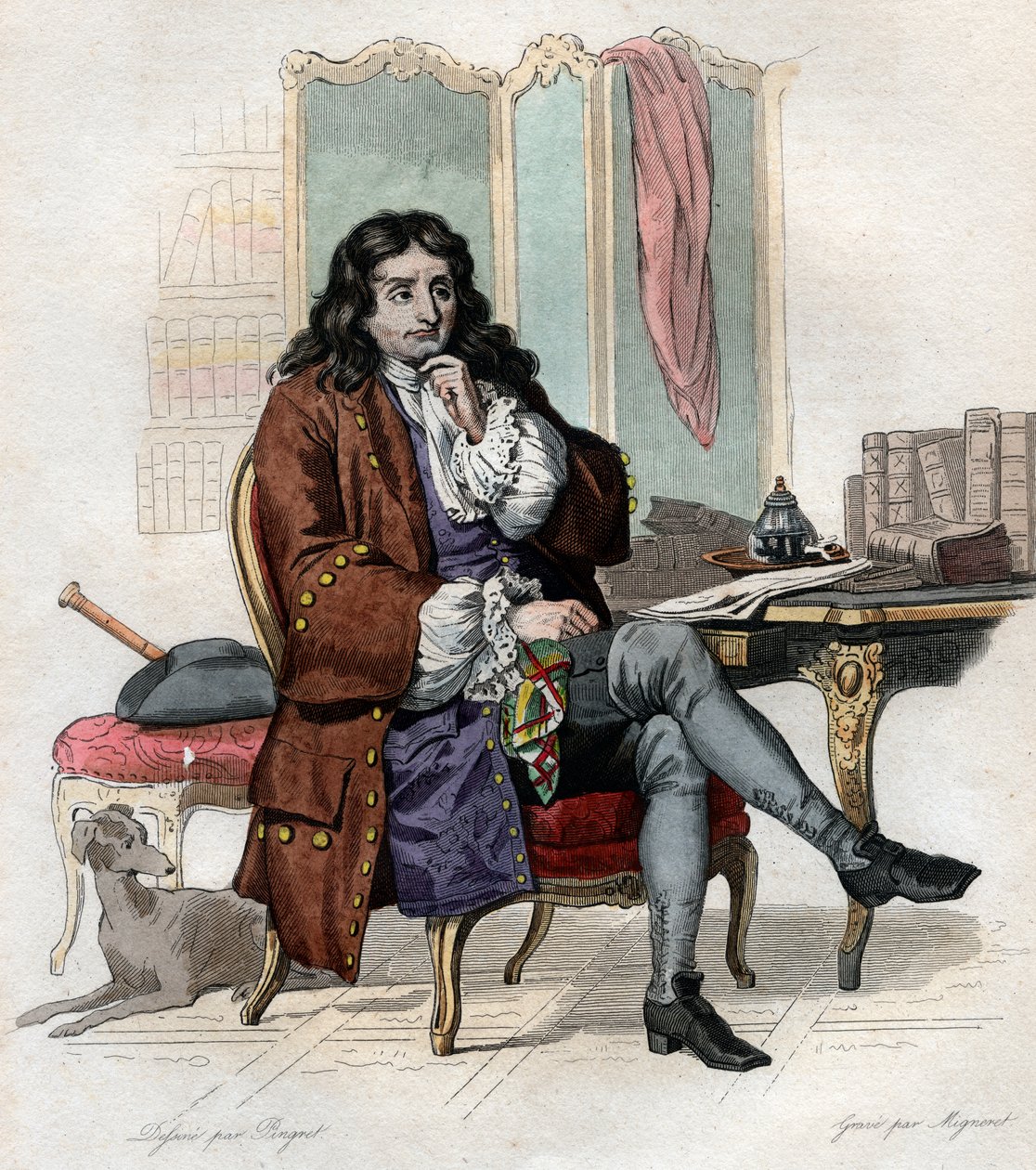 Portrett av Jean de La Fontaine (Lafontaine) (1621-1695), fransk fabulist og poet. av French School