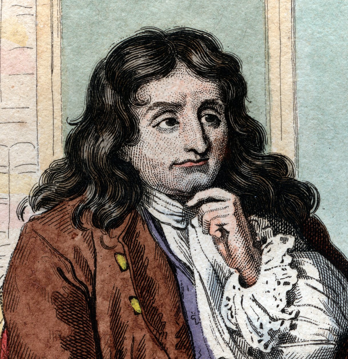 Portrett av Jean de La Fontaine (Lafontaine) (1621-1695), fransk fabulist og poet. av French School