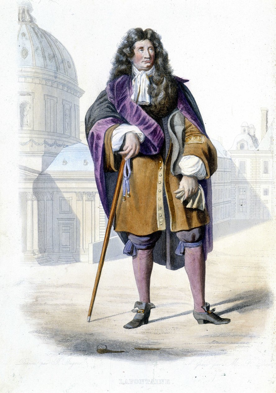 Portrett av Jean de La Fontaine, fransk forfatter (1621-1695) - i Ed. Mennechet, "" Le Plutarque francais"" av French School