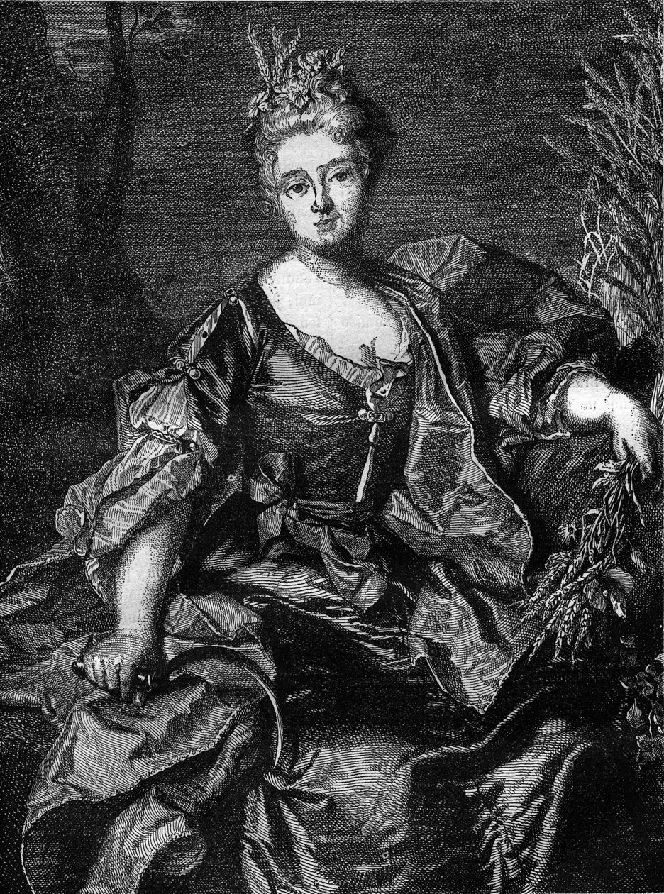 Portrett av Jeanne Becu, grevinne (eller madame) av Barry (1743-1793), siste elskerinne til Louis XV, i Ceres, jordbrukets gudinne. Gravering i "Historien om prostitusjon og utskeielser i verdens folk fra antikken til i dag"" av Dr. T av French School