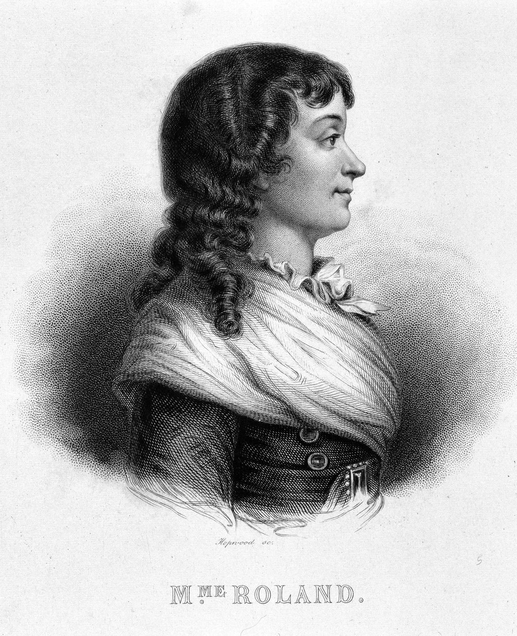 Portrett av Jeanne Marie eller Manon Philipon, Madame Roland (1754 - 1793) - i "" Revolution francaise"" av Thiers av French School