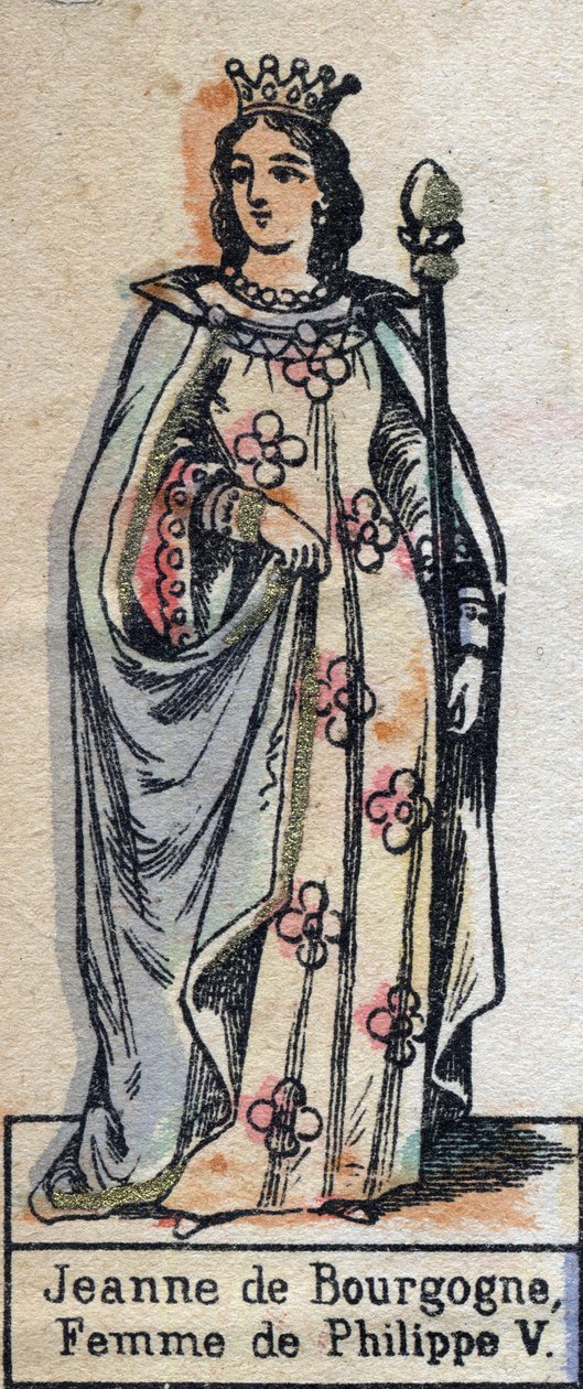 Portrett av Jeanne av Burgund (ca. 1291-1330), kone til Filip V av Frankrike. (Kapetisk dynasti). Illustrasjon sent på 1800-tallet. av French School
