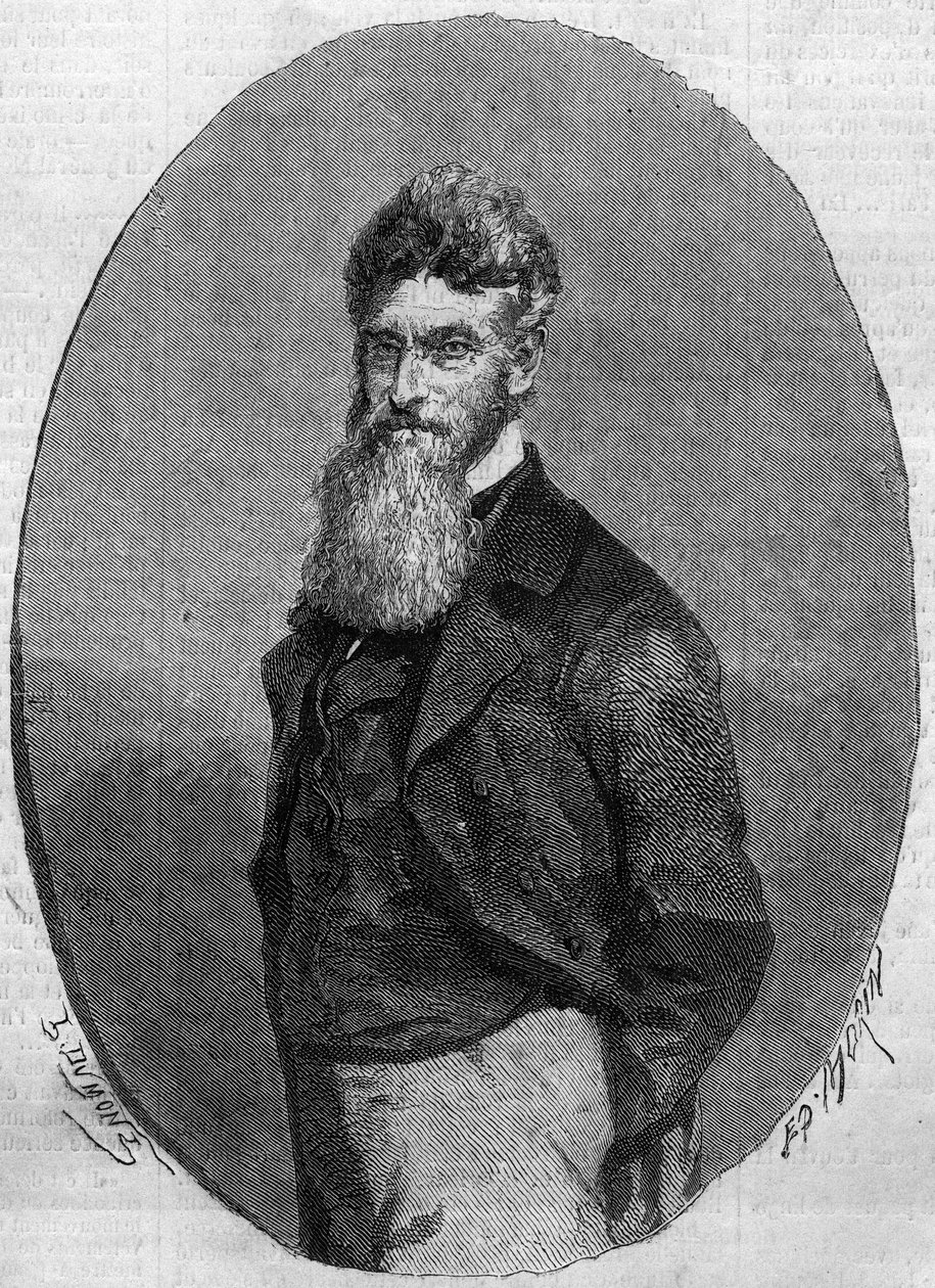 Portrett av John Brown (1800-1859), amerikansk aktivist mot slaveri. Gravering i "" Le Monde Illustré"" nr. 140 av 17. desember 1859. av French School