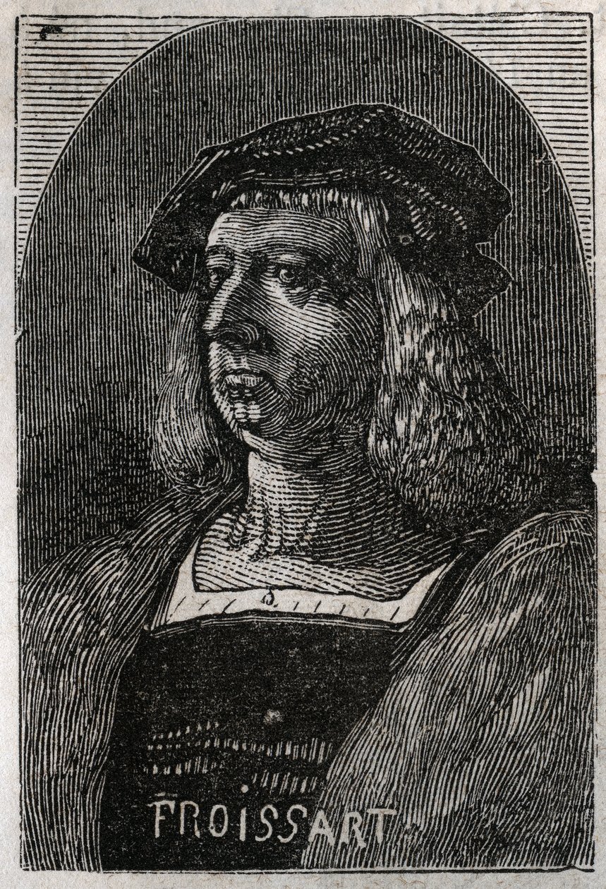 Portrett av John Froissart (Jean Froissart) (1337-1404), franske kronikere fra middelalderens Frankrike - gravering i "" Histoire de France"" av Victor Duruy (1811-1894) - 1882 av French School