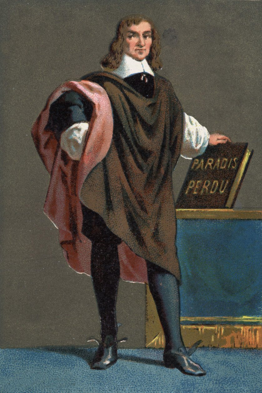 Portrett av John Milton, engelsk poet og essayist (1608 - 1674) av French School