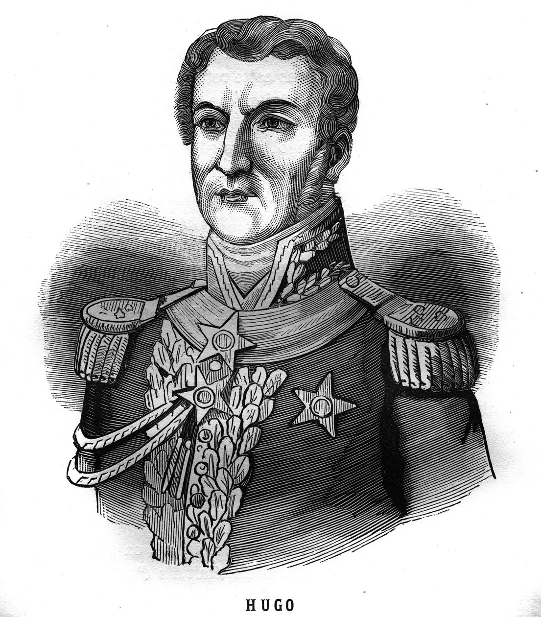 Portrett av Joseph Leopolde Sigisbert Hugo (1773-1828), General of the First Empire, far til Victor Hugo. Gravering i «Les Illustrations De L