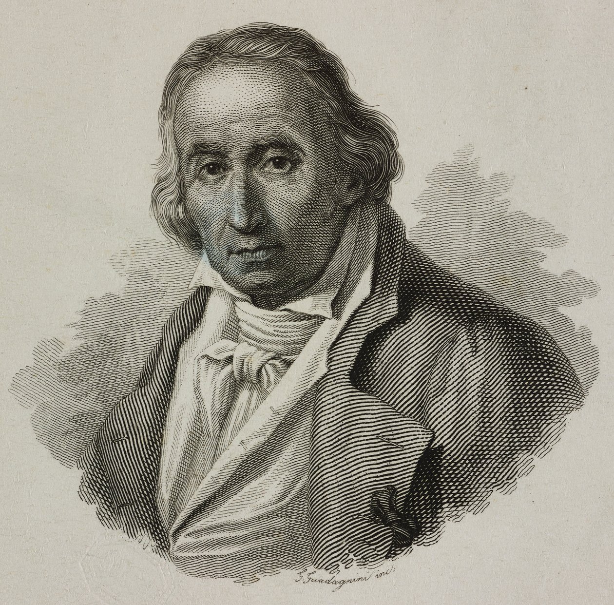 Portrett av Joseph Marie Charles, kalt Jacquard (1752-1834), fransk vever og oppfinner av Jacquard-vevstol, gravering av Guadagnini av French School