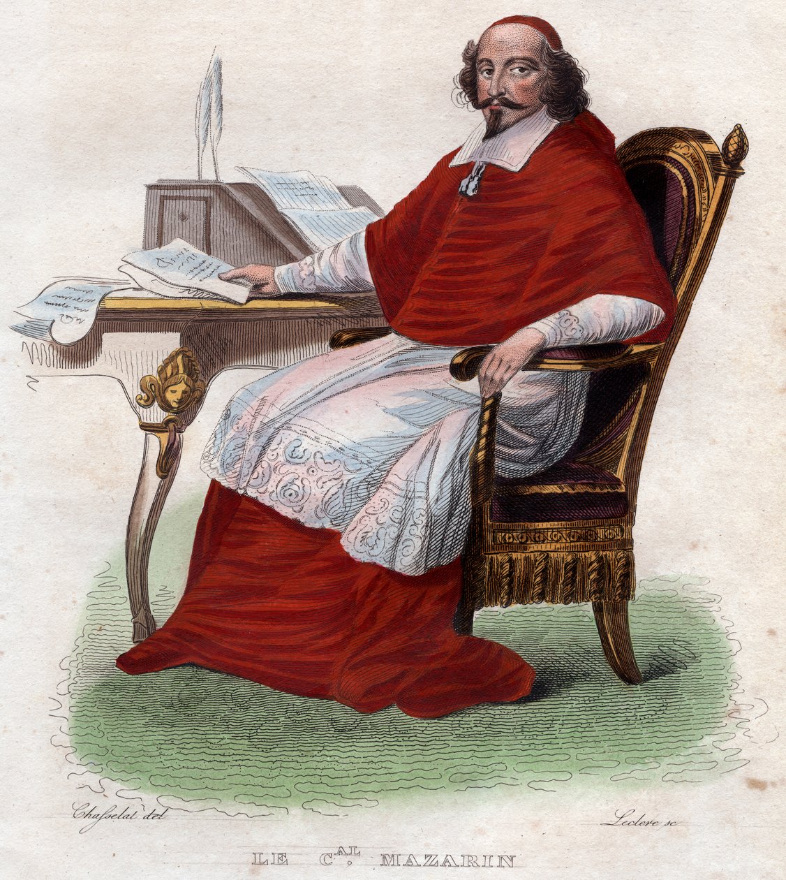 Portrett av Jules Mazarin (1602-1661), fransk italiensk kardinal, diplomat og politiker. av French School