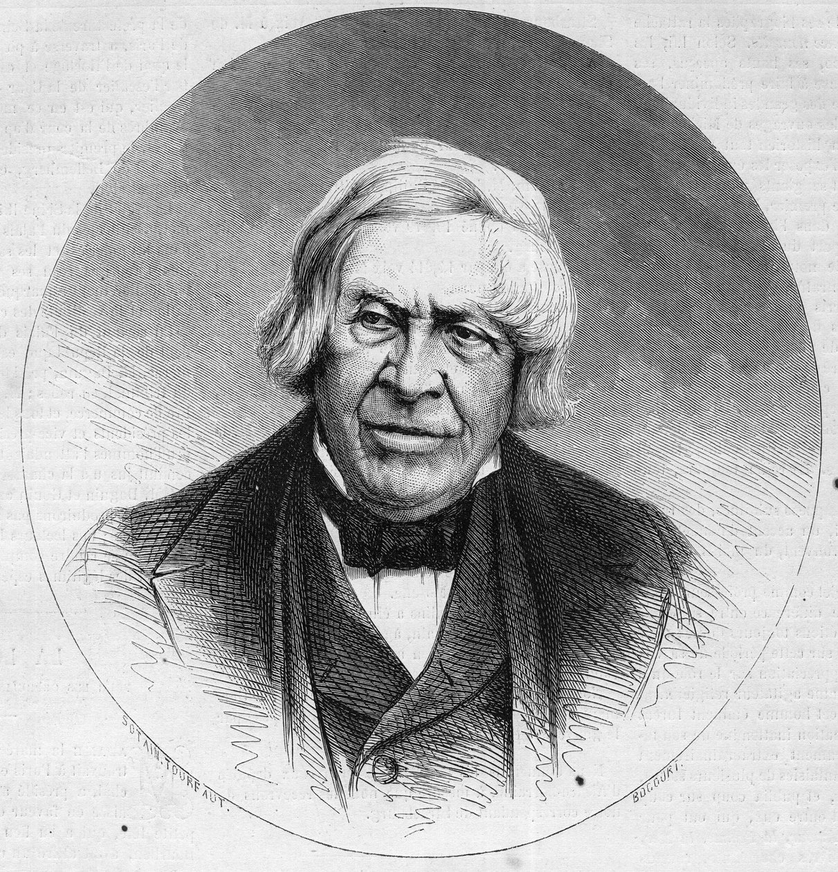 Portrett av Jules Michelet (1798-1874), fransk historiker og forfatter. Gravering i "" Le Monde Illustré"" nr. 879 av 14. februar 1874. av French School