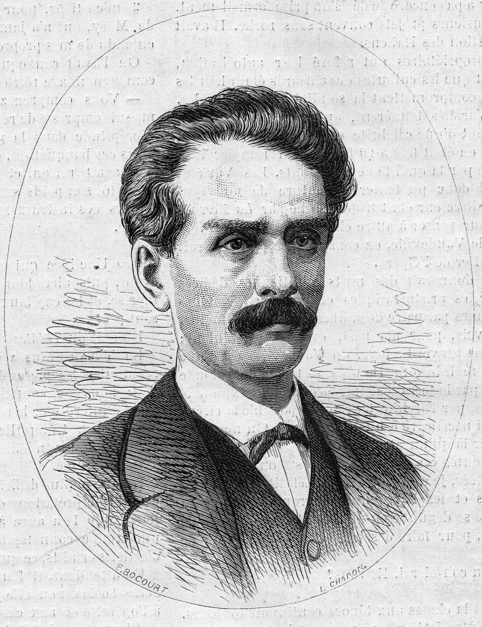 Portrett av Jules Poncet (1838-1873), fransk oppdagelsesreisende, bror til Ambroise Poncet. Gravering i "" Le Monde Illustré"" nr. 872 av 27. desember 1873. av French School