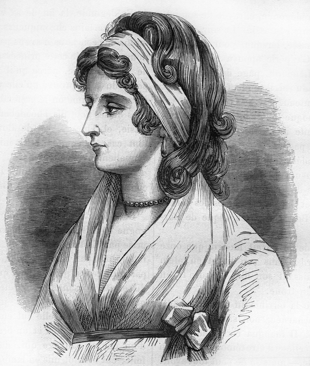 Portrait of Lady Hamilton (Emma Lyons) (1765-1815) mistress of Horatio Nelson dit Admiral Nelson (1758-1805). Engraving in “The history of prostitution and debauche among all the peoples of the world from antiquity to the present day” by Dr. Th. -F. Debray av French School