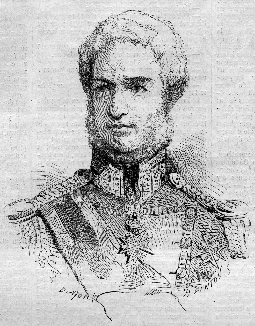 Portrett av Leopold II (1797 - 1870), storhertug av Toscana. Gravering i "" Le Monde Illustré"" nr. 108 av 7. mai 1859. av French School