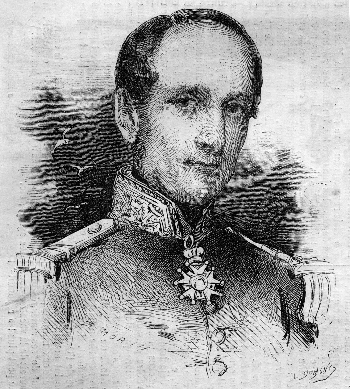 Portrett av Leopold Victor Charner (1797 - 1869), fransk admiral. Gravering i "" Le Monde Illustré"" nr. 186 av 3. november 1860. av French School